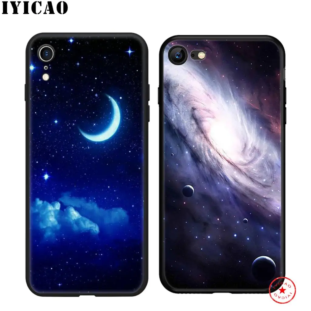 IYICAO арт Звезды Луна планета мягкий черный силиконовый чехол для iPhone 11 Pro Xr Xs Max X
