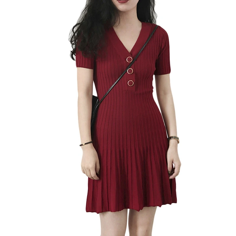 Women Short Sleeve Sweater Dress Women's Pleated Casual Summer Dress Women V-neck A Line Short Mini Knitted Dresses Women 2020
Women Short Sleeve Sweater Dress Women's Pleated Casual Summer Dress Women V-neck A Line Short Mini Knitted Dresses Women 2020