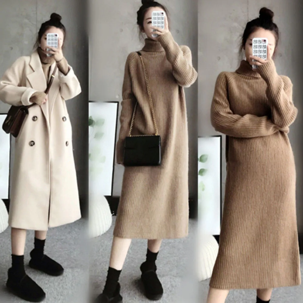 Lady Casual Pile Collar Elastic Ribbed Knitted Women Winter Solid Color Slim Turtleneck Mid-Calf Fashion Skinny Sweater Dresses
Lady Casual Pile Collar Elastic Ribbed Knitted Women Winter Solid Color Slim Turtleneck Mid-Calf Fashion Skinny Sweater Dresses