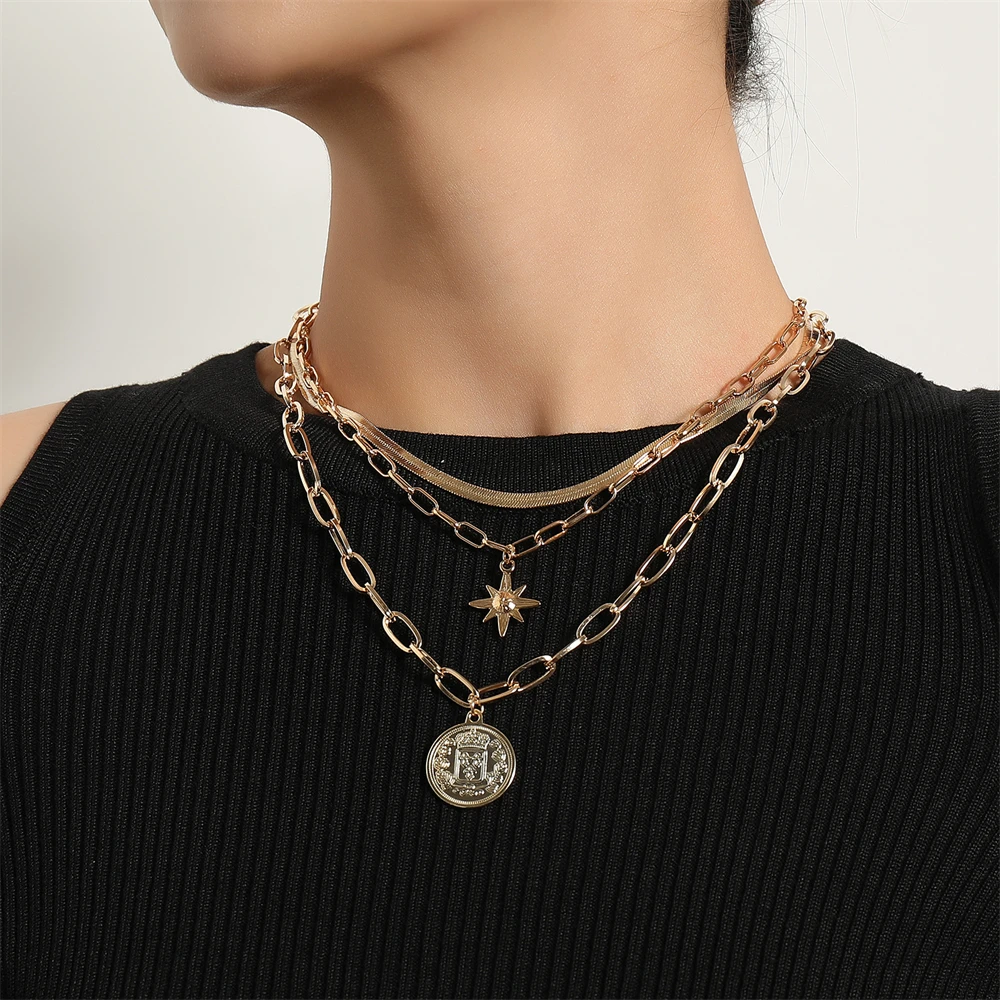 Fashion Jewelry Coin Charm Multi-layer Necklace Starlight Pendant Chain Vintage Statement Necklaces for Women Accessories
Fashion Jewelry Coin Charm Multi-layer Necklace Starlight Pendant Chain Vintage Statement Necklaces for Women Accessories