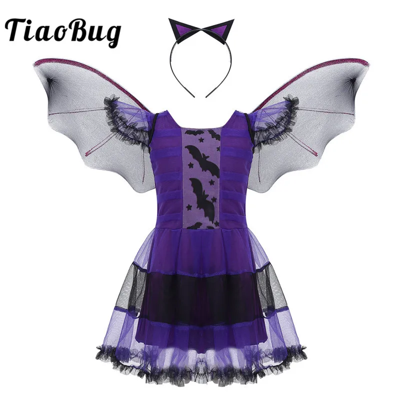 TiaoBug Kids Purple Bat Witch Costume Cosplay Theme Party Girls Halloween Dress with Devil Wings Headband Set Roleplay Outfit
TiaoBug Kids Purple Bat Witch Costume Cosplay Theme Party Girls Halloween Dress with Devil Wings Headband Set Roleplay Outfit