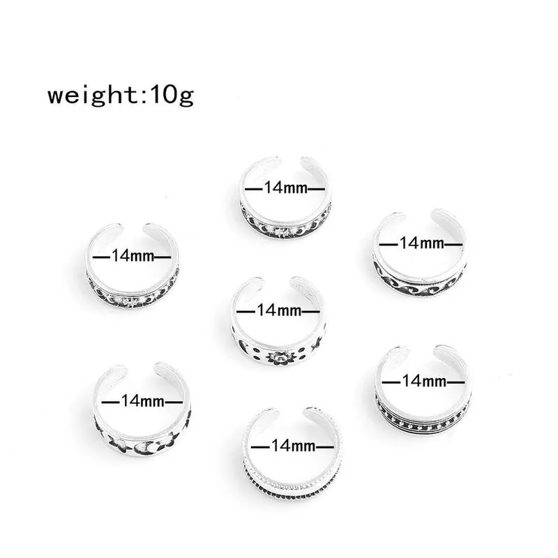 7pcs Foot Ring Sets Women Bohemia Waves Moon Stars Pattern Open Silver Color Feet Rings Female Simple Retro Beach Party Jewelry
7pcs Foot Ring Sets Women Bohemia Waves Moon Stars Pattern Open Silver Color Feet Rings Female Simple Retro Beach Party Jewelry