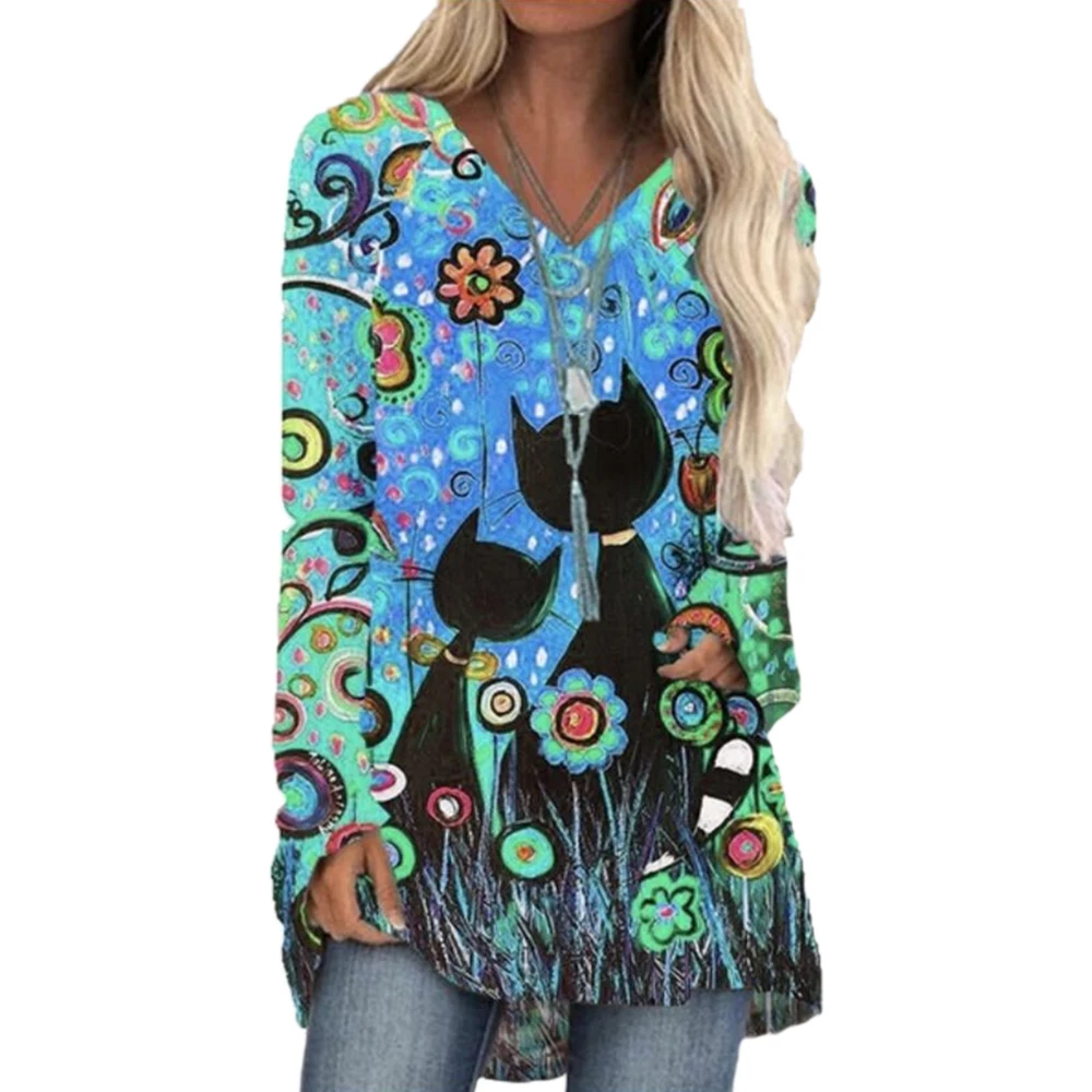 #w Colorful Funny Printing T-Shirt Women 3XL V-Neck Full Sleeve Mid Long Top Shirts Loose Casual Vintage Graphic Tops Autumn
#w Colorful Funny Printing T-Shirt Women 3XL V-Neck Full Sleeve Mid Long Top Shirts Loose Casual Vintage Graphic Tops Autumn