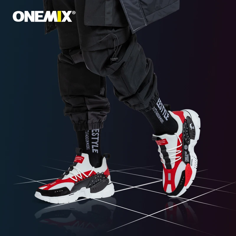 

ONEMIX Man Trainer Trail Running Shoes Height Increasing Air Cushioning Platform Retro Sports Sneaker Shoes Black Walking
