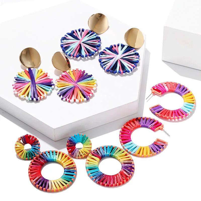 2019 Bohemian Handmade Woven Earrings For Women Big Round Earring Hollow Statement Raffia Rattan Earring Geometric Jewelry 
2019 Bohemian Handmade Woven Earrings For Women Big Round Earring Hollow Statement Raffia Rattan Earring Geometric Jewelry