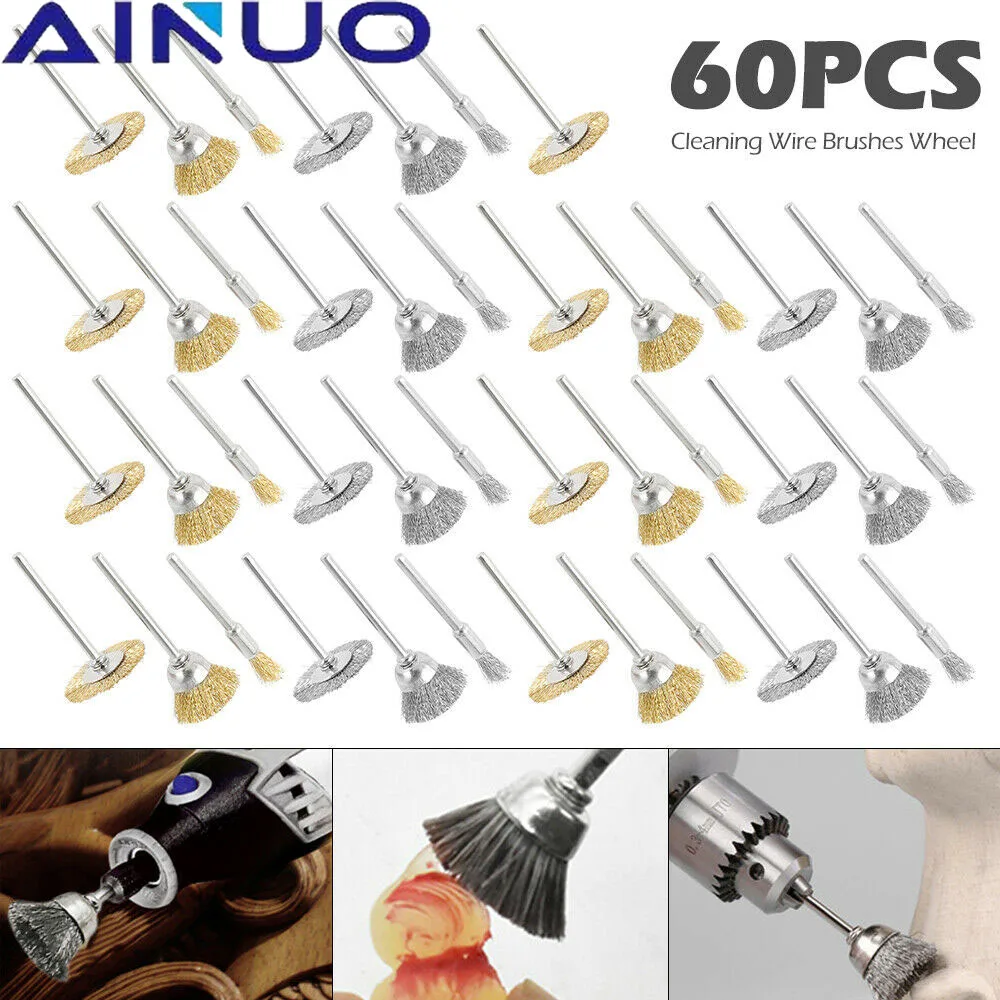 60Pcs Brass Brush Steel Wire Wheels Brushes Drill Rotary Tools Polishing Dremel Metal Rust Removal Brush Set Accessories
60Pcs Brass Brush Steel Wire Wheels Brushes Drill Rotary Tools Polishing Dremel Metal Rust Removal Brush Set Accessories