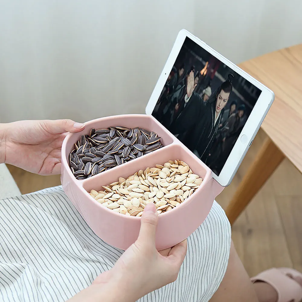 Modern Living Room Creative Lazy Snack Bowl Plastic Double Grid Snack Storage Box Fruit Plate And Mobile Phone Stand Artifact
Modern Living Room Creative Lazy Snack Bowl Plastic Double Grid Snack Storage Box Fruit Plate And Mobile Phone Stand Artifact