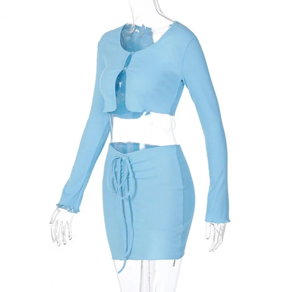 ribbed lace up hollow out women 2 piece set crop top cardigan mini skirt bodycon sexy streetwear club matching outfit