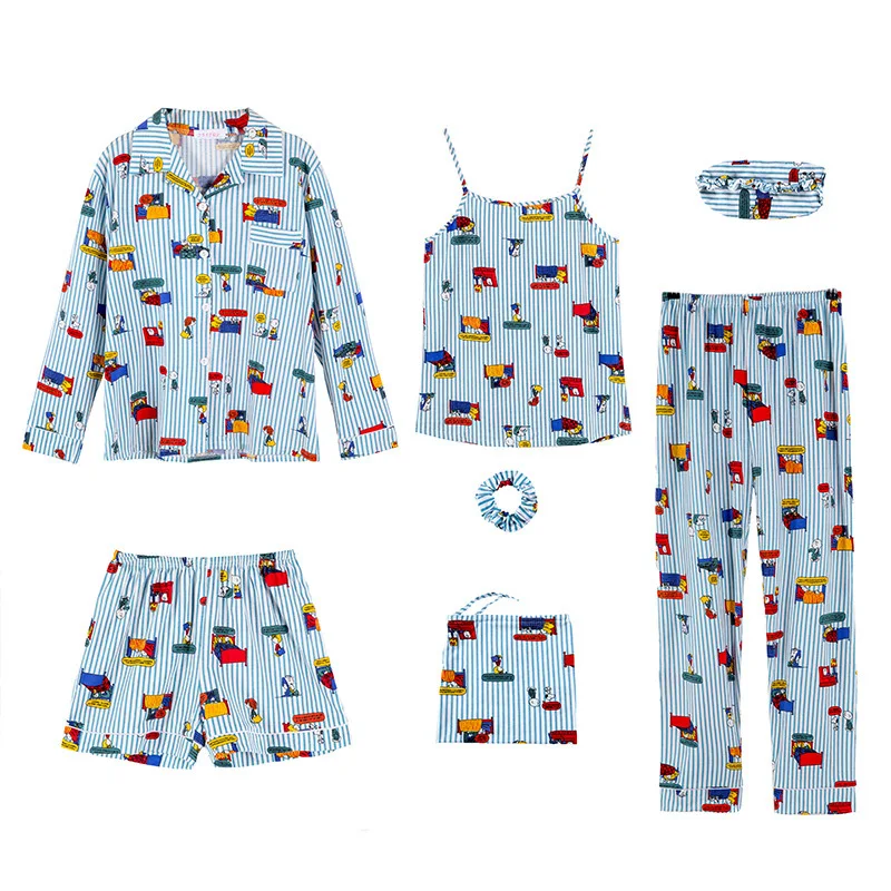 Lisacmvpnel Pure Cotton Pajamas Woman Spring New 7 Pcs Set Nightwear Long Sleeve Shorts Print Fashion Pyjamas
Lisacmvpnel Pure Cotton Pajamas Woman Spring New 7 Pcs Set Nightwear Long Sleeve Shorts Print Fashion Pyjamas