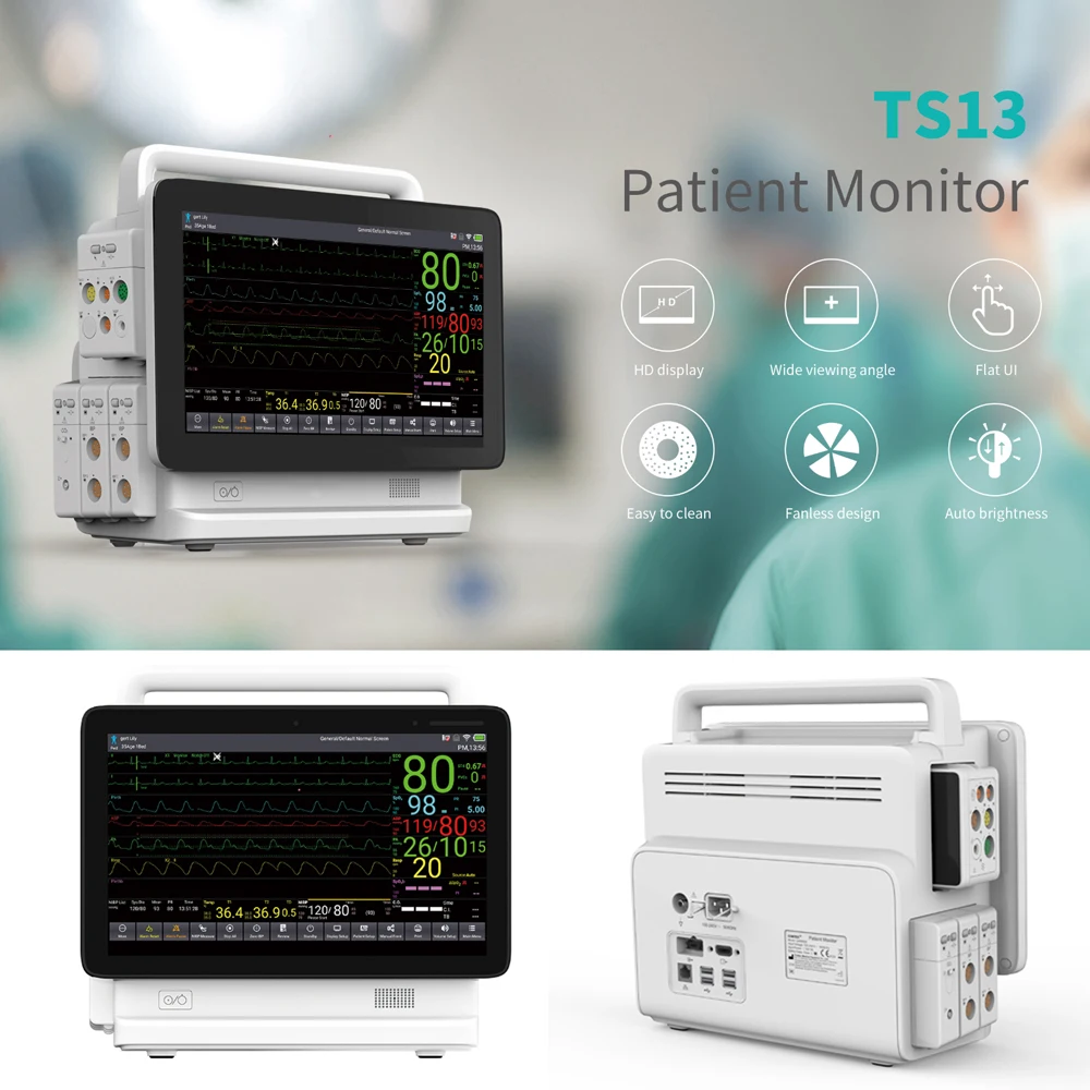 TS13 Touch Screen 13.3inch HD Patient Monitor Multi Parameters ECG NIBP SPO2 TEMP RESP PR IBP ETCO2 Portable Vital Signs Monitor
TS13 Touch Screen 13.3inch HD Patient Monitor Multi Parameters ECG NIBP SPO2 TEMP RESP PR IBP ETCO2 Portable Vital Signs Monitor
