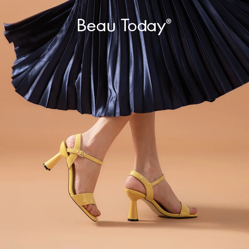 Женские летние сандалии BeauToday из лаковой кожи с ремешком на щиколотке и пряжкой