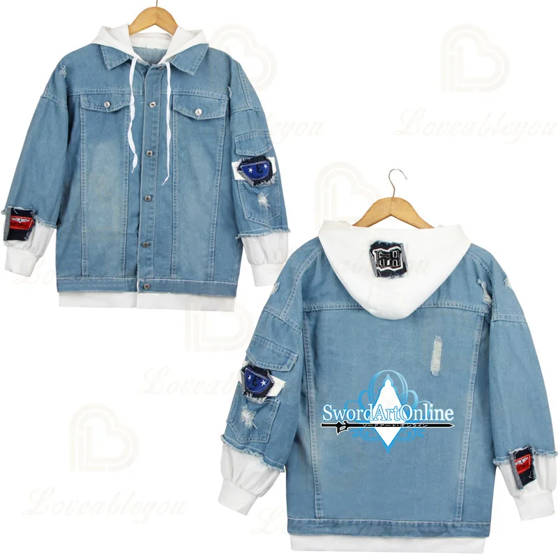 Anime Sword Art Online Denim False Two-Piece Hooded SAO Handsome Loose Personality Trend Spring Autumn Jacket Coats
Anime Sword Art Online Denim False Two-Piece Hooded SAO Handsome Loose Personality Trend Spring Autumn Jacket Coats