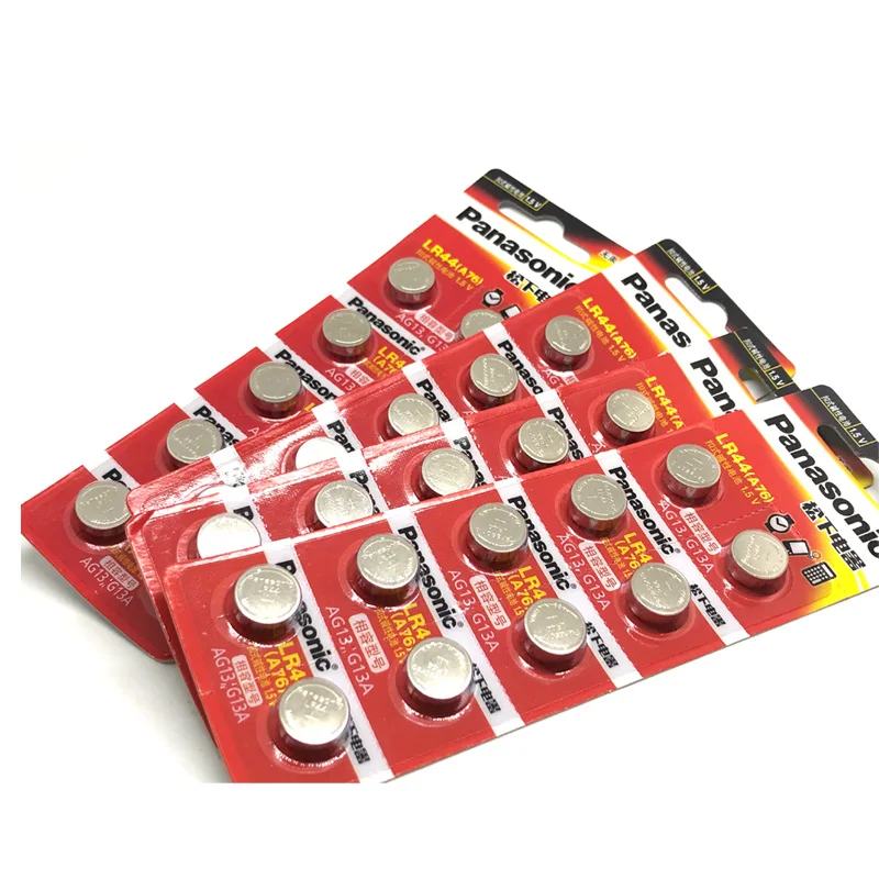 300pcs/lot Panasonic LR44 1.5V Button Coin Cell Battery A76 AG13 G13A LR44 LR1154 357A SR44 Lithium Batteries LR 44 
300pcs/lot Panasonic LR44 1.5V Button Coin Cell Battery A76 AG13 G13A LR44 LR1154 357A SR44 Lithium Batteries LR 44