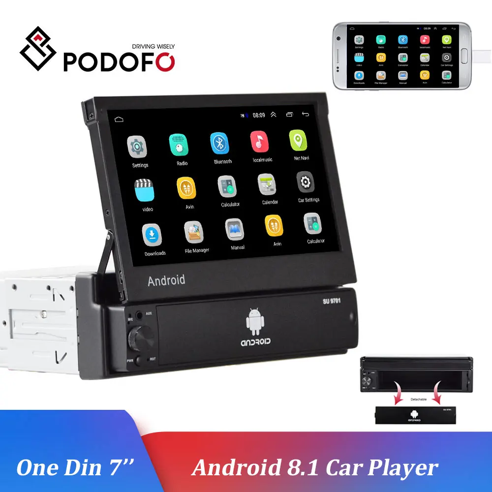 Автомобильный мультимедийный плеер Podofo 1 DIN 7 дюймов Android 8 универсальный