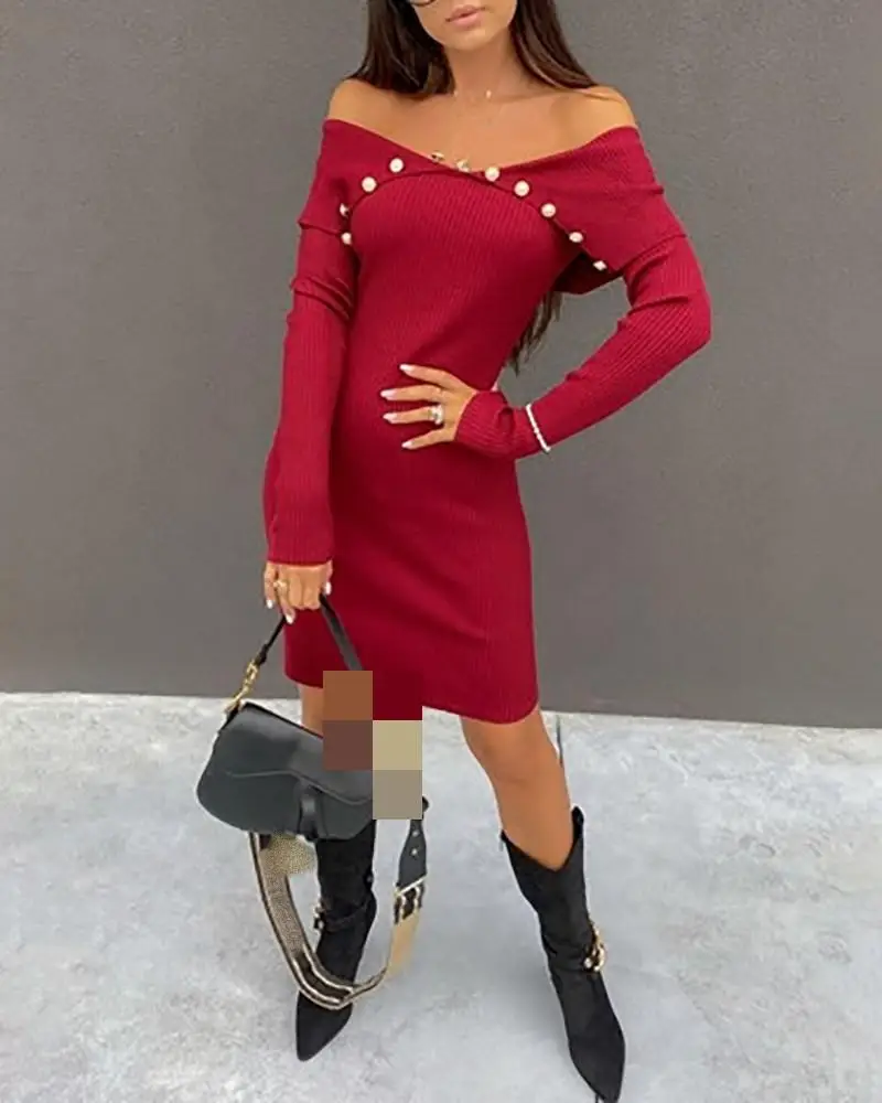 party dresses women's autumn 2021 Button Decor Off Shoulder long sleeve Bodycon short Dress
party dresses women's autumn 2021 Button Decor Off Shoulder long sleeve Bodycon short Dress