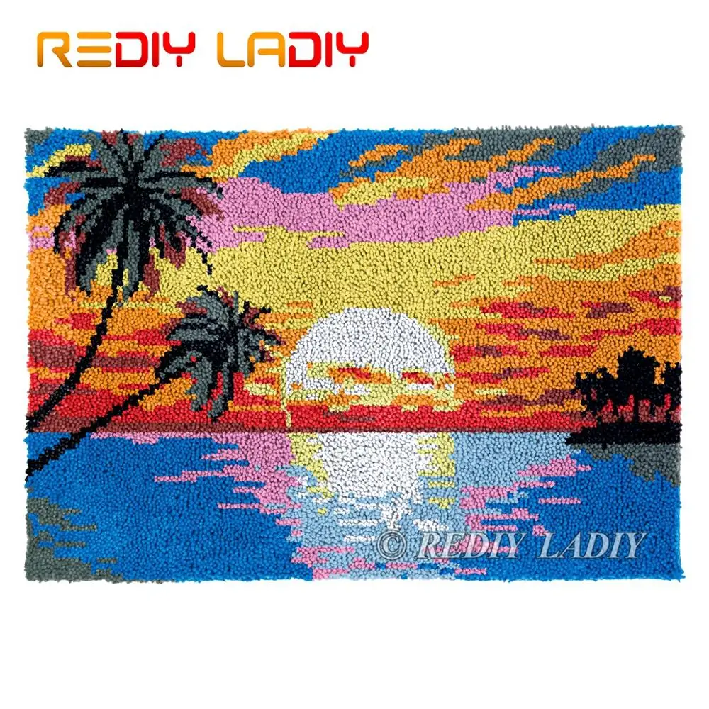 

Latch Hook Rug Sunset Scenery Chunky Yarn Tapestry Kits Crocheting Cushion Mat DIY Carpet Rug Needlework Hobby & Crafts 85*58cm