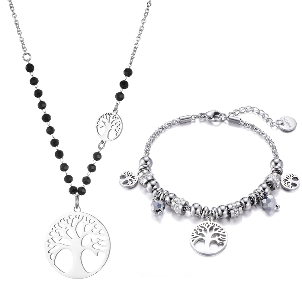 Stainless Steel Jewelry Sets for Women Tree of Life Charm Pendant Necklaces Popcorn Beads Chain Bracelets Gift 2021
Stainless Steel Jewelry Sets for Women Tree of Life Charm Pendant Necklaces Popcorn Beads Chain Bracelets Gift 2021