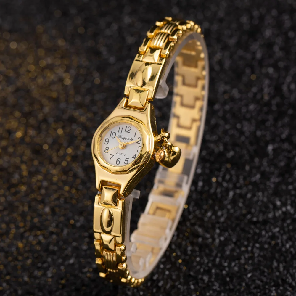 Часы наручные женские с маленьким циферблатом элегантные золотистые из