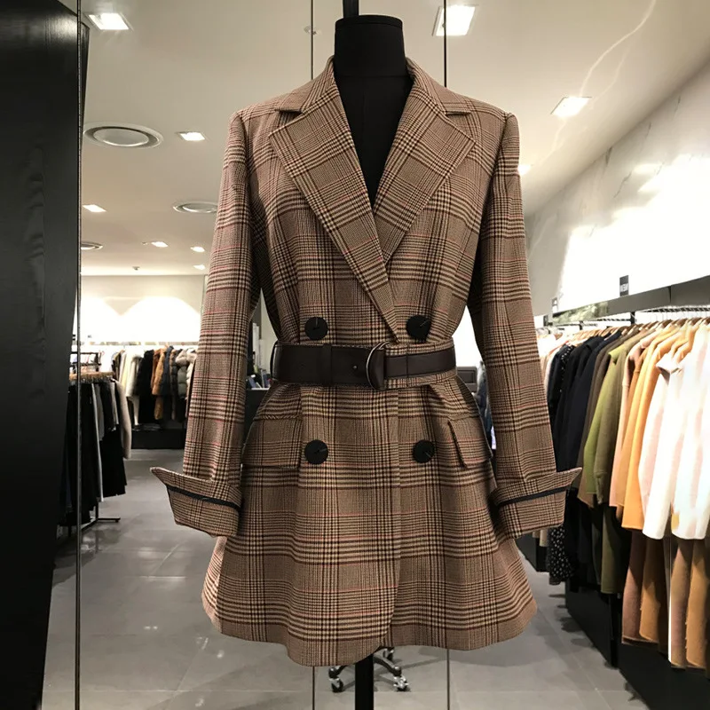 High quality plus size women's XL-5XL temperament office female suit jacket 2020 new autumn and winter belt plaid ladies blazer
High quality plus size women's XL-5XL temperament office female suit jacket 2020 new autumn and winter belt plaid ladies blazer