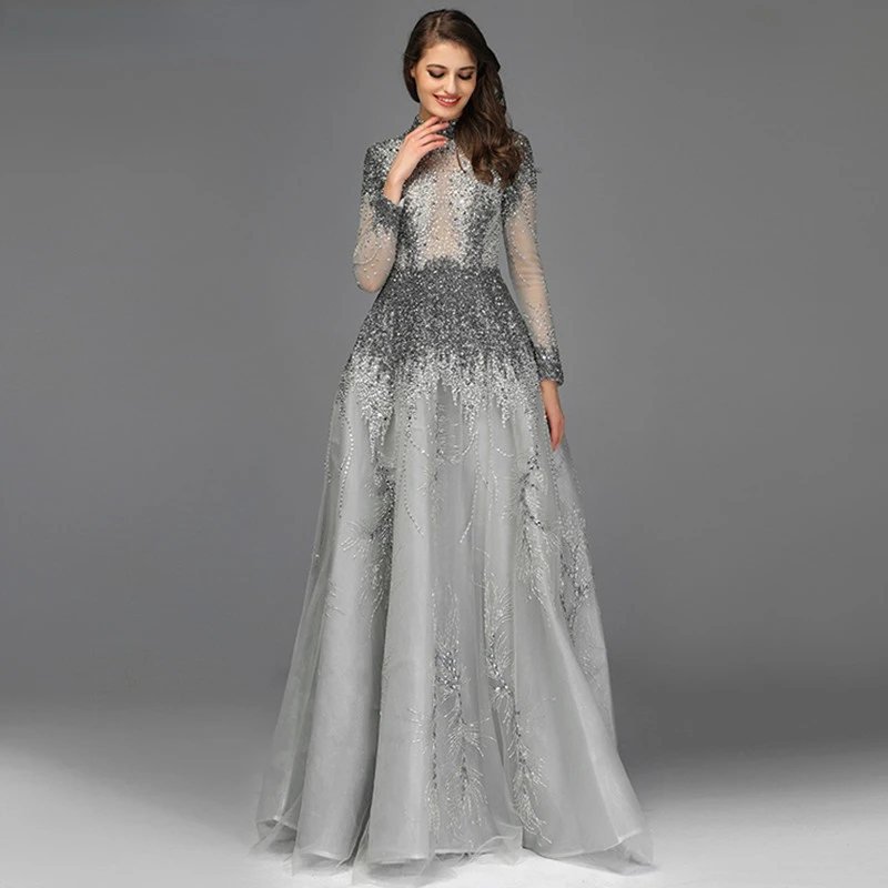 KHREvening Dresses Long Luxury Grey High Neck Long Sleeve Sequin A Line Illusion Floor-Length High Quality Formal Dress Elegant
KHREvening Dresses Long Luxury Grey High Neck Long Sleeve Sequin A Line Illusion Floor-Length High Quality Formal Dress Elegant