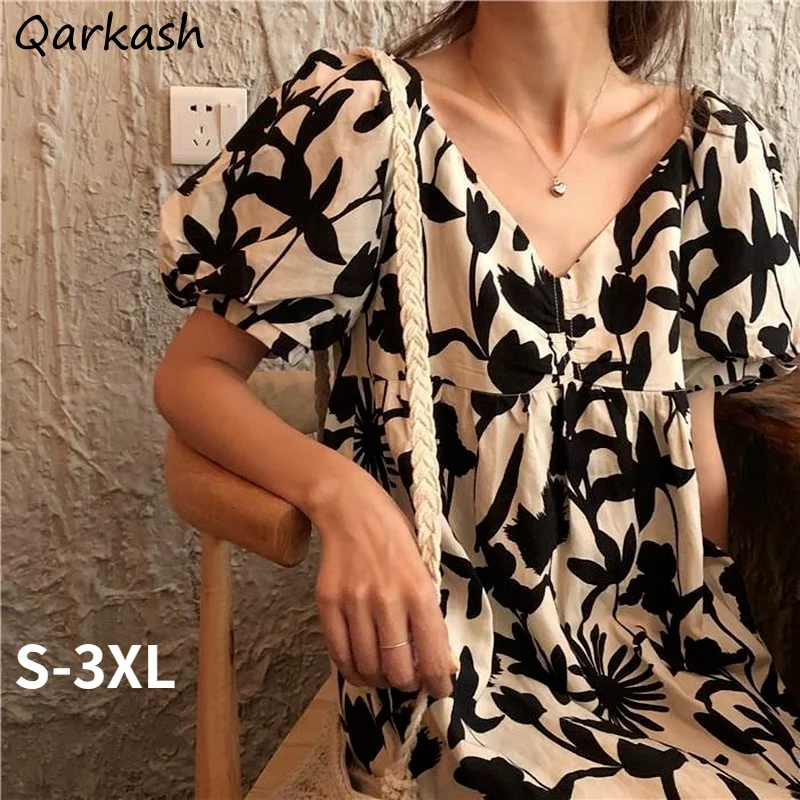 Puff Sleeve Dress Women Summer Floral Printed V-neck Vintage Loose Simple Fashion A-line Mini Dresses Sexy Backless Harajuku Ins
Puff Sleeve Dress Women Summer Floral Printed V-neck Vintage Loose Simple Fashion A-line Mini Dresses Sexy Backless Harajuku Ins