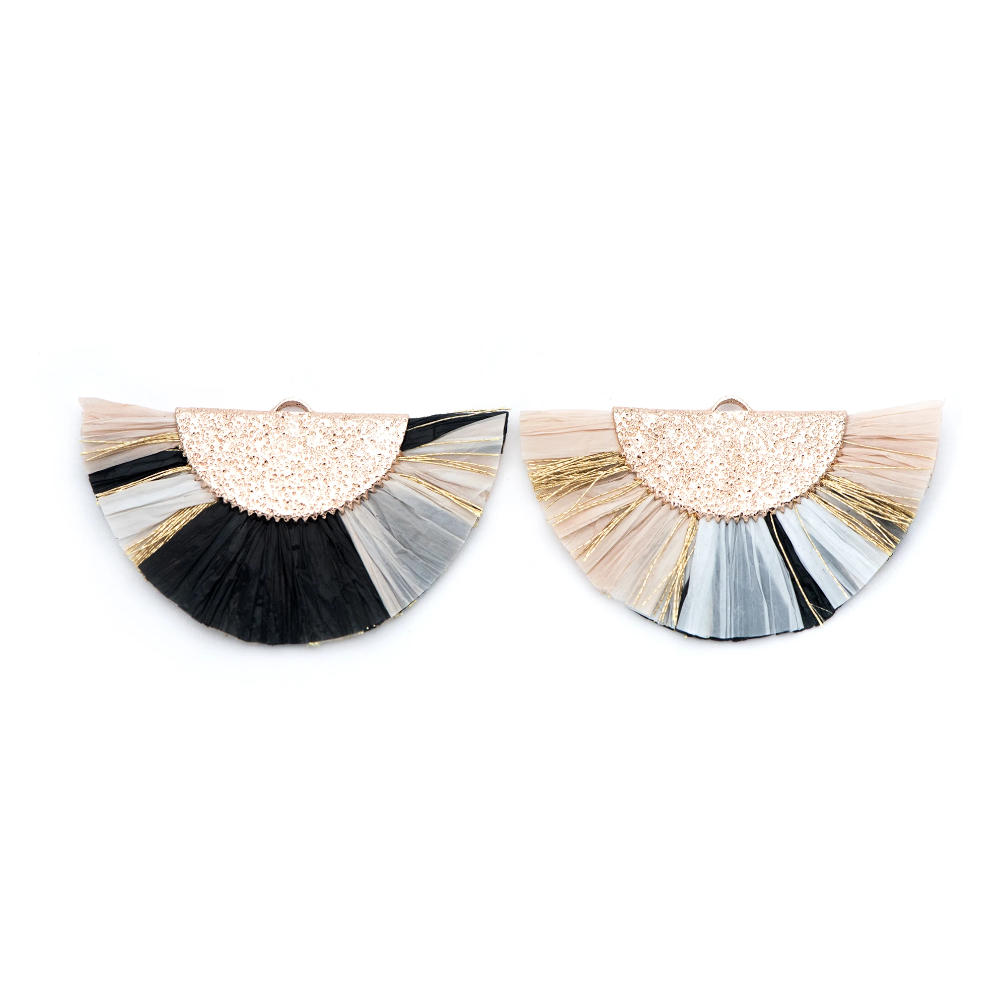 10pcs Fan Tassel Pendants 46x28mm Raffia Charms for Earrings Black white Ivory (FB-016-15) | Украшения и аксессуары