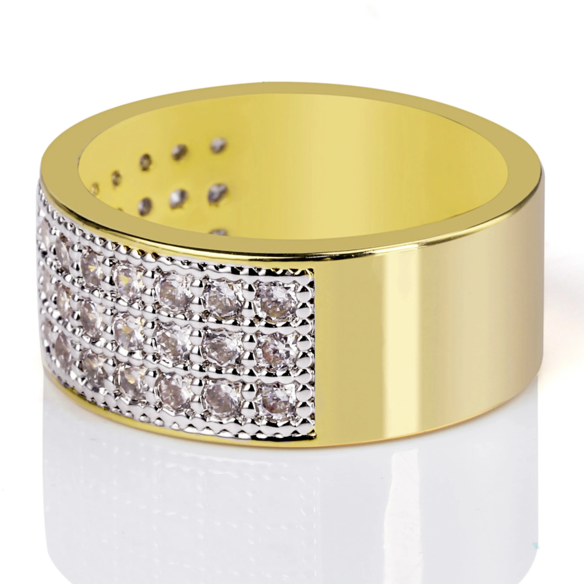 10mm Hip Hop Jewelry 3 Rows Ice Out Cubic Zirconia Ring Gold Plated Rhinestone Big Ring for men
10mm Hip Hop Jewelry 3 Rows Ice Out Cubic Zirconia Ring Gold Plated Rhinestone Big Ring for men