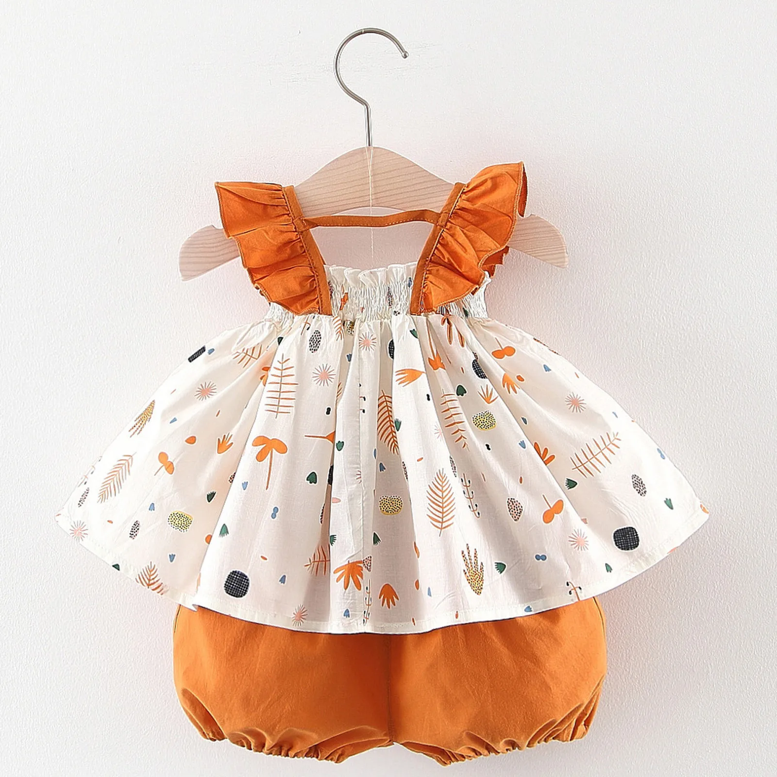 

Infant Baby Girls Suspenders Print Dress Tops Shorts Outfits Set Summer Sunsuit Clothes Sets Sleeveless Dress+briefs 2pcs 6-12 M