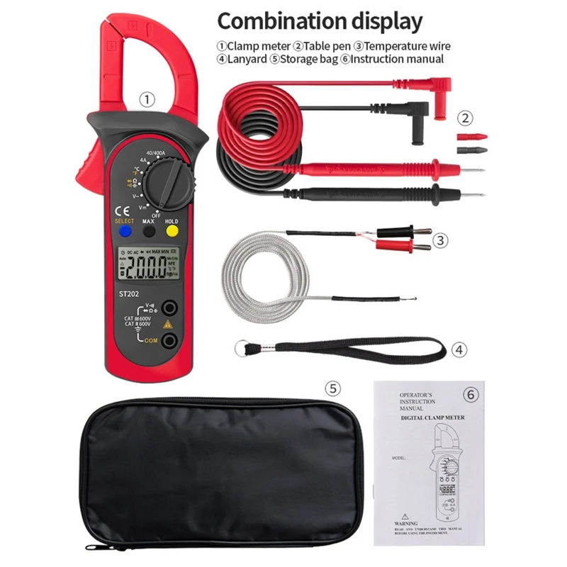 ST202 Digital Clamp Meter Multimeter Resistance Ohm Transistor LCR w Temperature W91B
ST202 Digital Clamp Meter Multimeter Resistance Ohm Transistor LCR w Temperature W91B