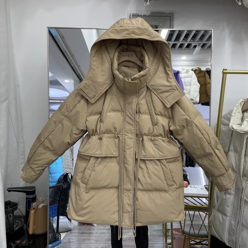 Korean Women Stand Collar Hooded Lightweight Down Puffer Jacket Beige Khaki Black Drawstring Lace Up Female Warm Winter Parkas
Korean Women Stand Collar Hooded Lightweight Down Puffer Jacket Beige Khaki Black Drawstring Lace Up Female Warm Winter Parkas