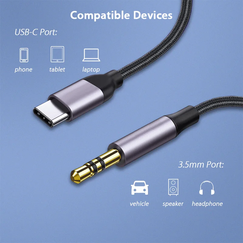 USB Type C to 3.5 MM Jack AUX Cable DAC Type-C Audio Kabel for Car Speaker Headphone Tipo C Auxiliary Adapter Cabo 0.5M 1M 1.5M
USB Type C to 3.5 MM Jack AUX Cable DAC Type-C Audio Kabel for Car Speaker Headphone Tipo C Auxiliary Adapter Cabo 0.5M 1M 1.5M
