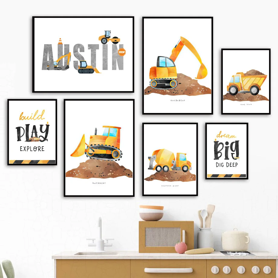 Custom Baby Name Construction Truck Excavator Nursery Wall Art Print Canvas Painting Nordic Poster Wall Pictures Boy Room Decor
Custom Baby Name Construction Truck Excavator Nursery Wall Art Print Canvas Painting Nordic Poster Wall Pictures Boy Room Decor