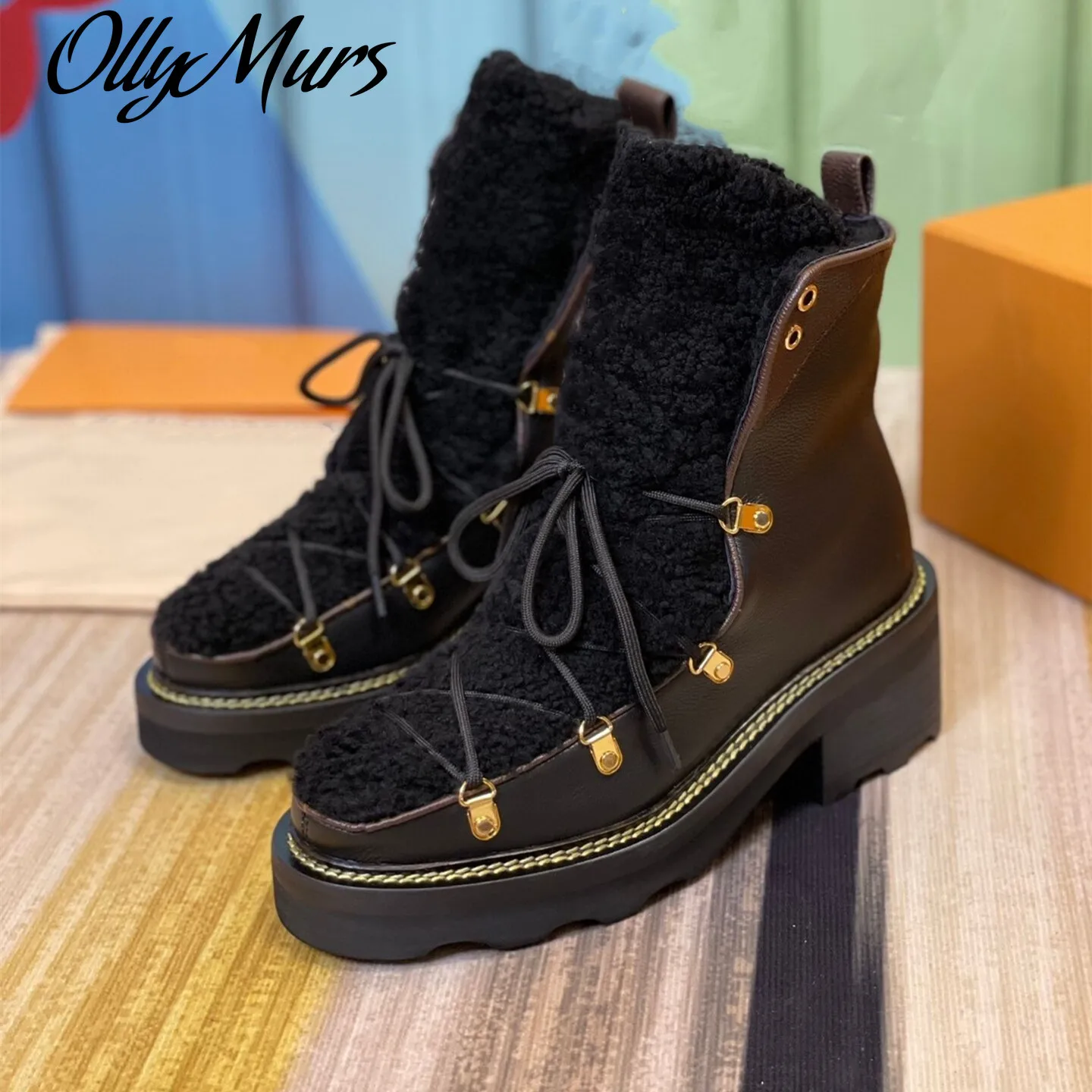 Ollymurs Women Newest Winter Warm Genuine Leather Platform Wool Boots Lace-up Patchwork Designer Shoes Chunky Heels
Ollymurs Women Newest Winter Warm Genuine Leather Platform Wool Boots Lace-up Patchwork Designer Shoes Chunky Heels