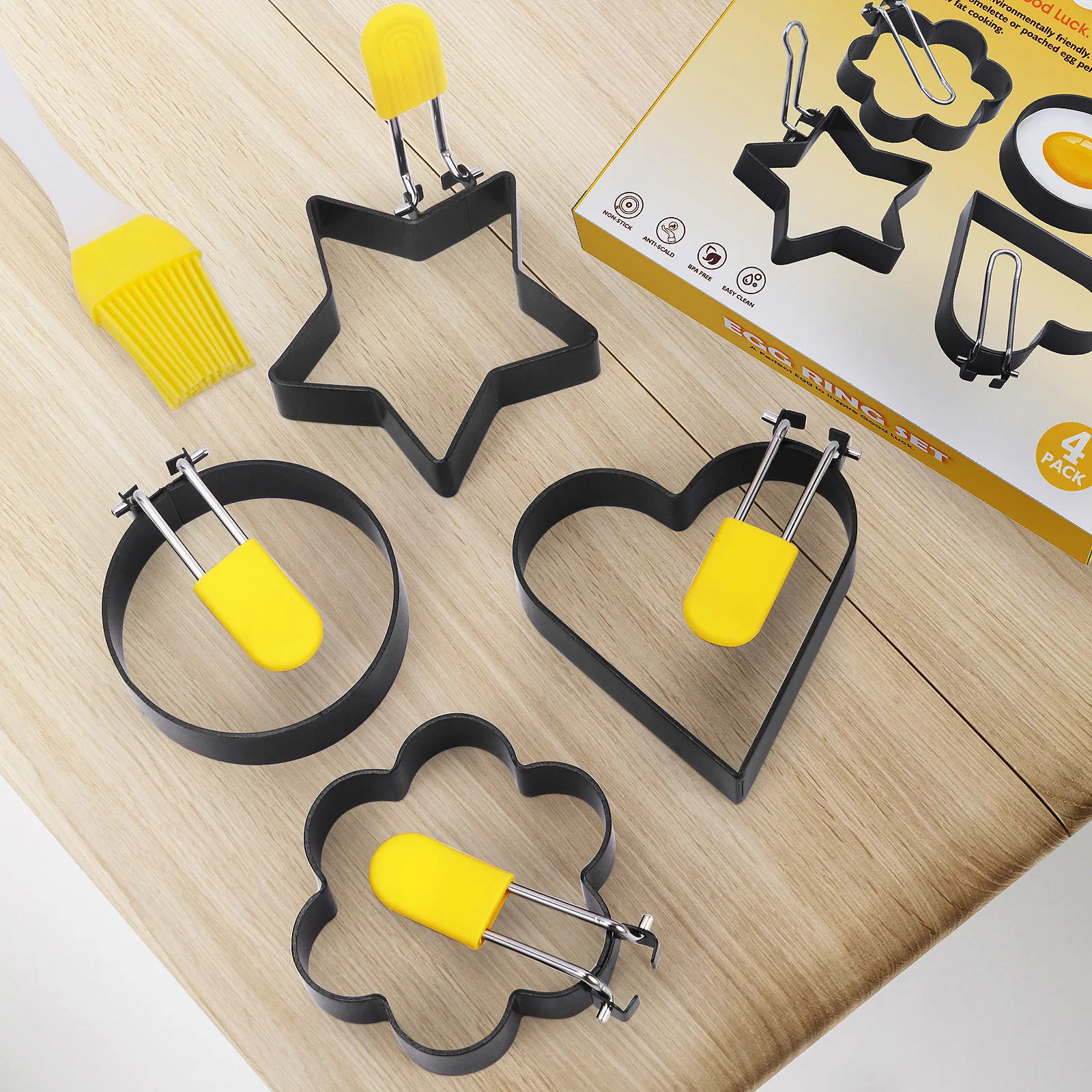 4pcs Fried Egg Model Non-stick Egg Cooker Ring Round Heart Star Flower Shaped Egg Mold Kitchen Gadgets Accessories Cooking Tools
4pcs Fried Egg Model Non-stick Egg Cooker Ring Round Heart Star Flower Shaped Egg Mold Kitchen Gadgets Accessories Cooking Tools