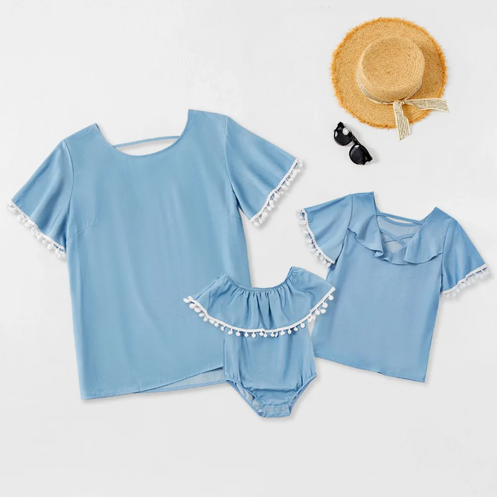 Family Matching T-shirt Mother Daughter Baby Tee Tops Ruffle Tassel Printed Tshirt Girls Clothes Family Look Outfits Blusas Tops 
Family Matching T-shirt Mother Daughter Baby Tee Tops Ruffle Tassel Printed Tshirt Girls Clothes Family Look Outfits Blusas Tops