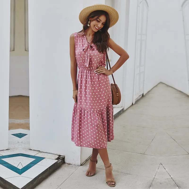 Spring Summer Women's Elegant Polka Dot Dress Sleeveless Temperament Lace Up Ladies A Line Long Dress 2021 New
Spring Summer Women's Elegant Polka Dot Dress Sleeveless Temperament Lace Up Ladies A Line Long Dress 2021 New