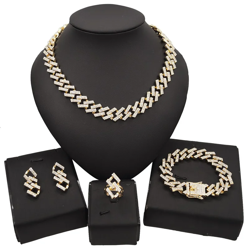 Yulaili Fashion Jewelry Sets for Women Golden Crystal Chain Necklace Earrings Bracelet Ring Wedding Jewelery Gifts Wholesale
Yulaili Fashion Jewelry Sets for Women Golden Crystal Chain Necklace Earrings Bracelet Ring Wedding Jewelery Gifts Wholesale