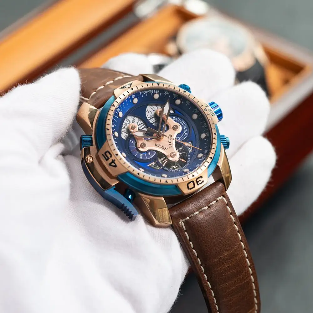 Reef Tiger/RT Military Watches for Men Rose Gold Automatic Wrist Watches Genuine Brown Leather Strap RGA3503
Reef Tiger/RT Military Watches for Men Rose Gold Automatic Wrist Watches Genuine Brown Leather Strap RGA3503