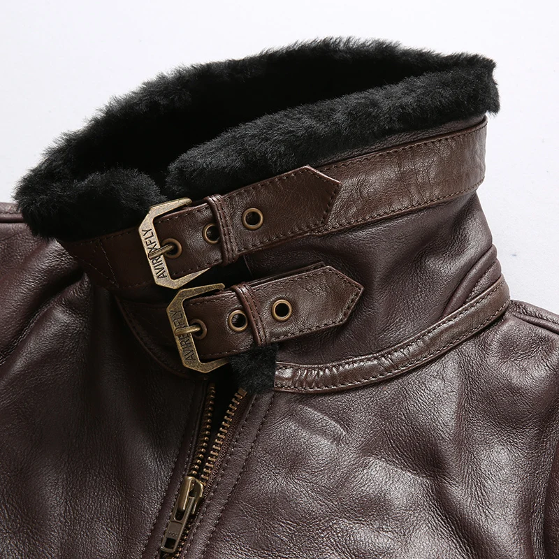 2020 New Shearling Flight Jacket Men Casual Cold Winter Pilot Jackets Wool Liner Sheepskin Bomber Coat Russia Coats | Мужская одежда
