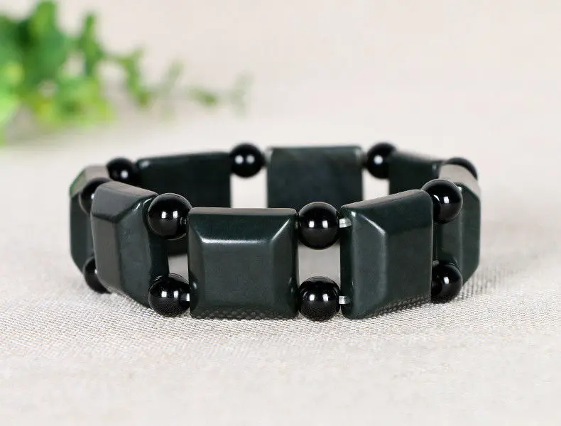 

natural Hetian jade black jade square hand row hand string men's black jade bracelet square hand card bracelet