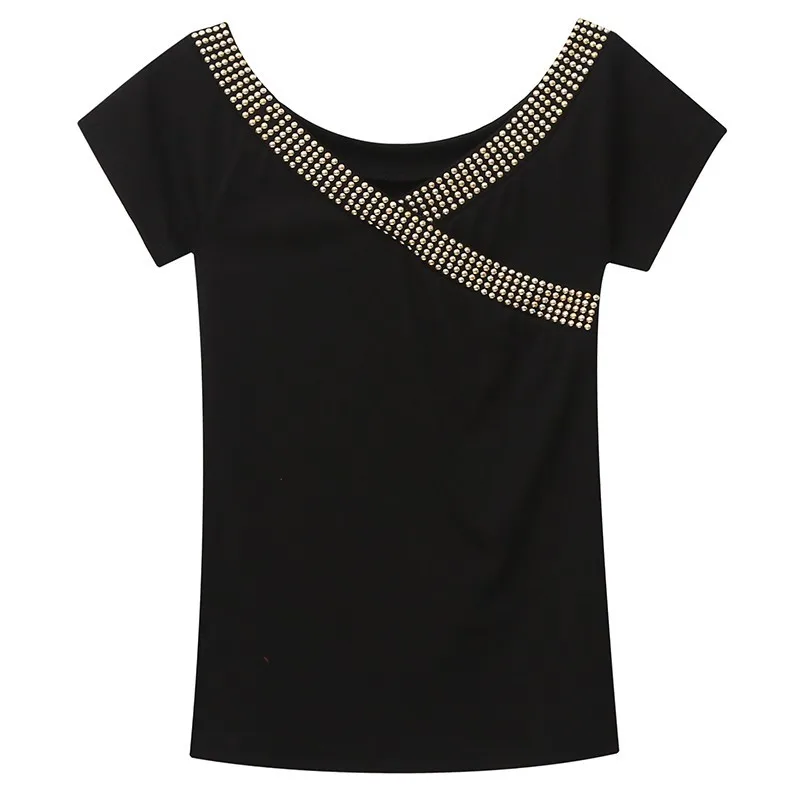 Summer Women Solid Color V Neck Short Sleeve T-shirt Slim Fit Sequined Tee Shirt Comfortable Stretchy Casual Crystal Tees Tops
Summer Women Solid Color V Neck Short Sleeve T-shirt Slim Fit Sequined Tee Shirt Comfortable Stretchy Casual Crystal Tees Tops