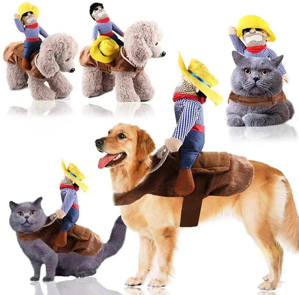 

Cowboy Rider Dog Costume for Dogs Clothes Knight Style with Doll and Hat for Halloween Day Pet Costume Novelty