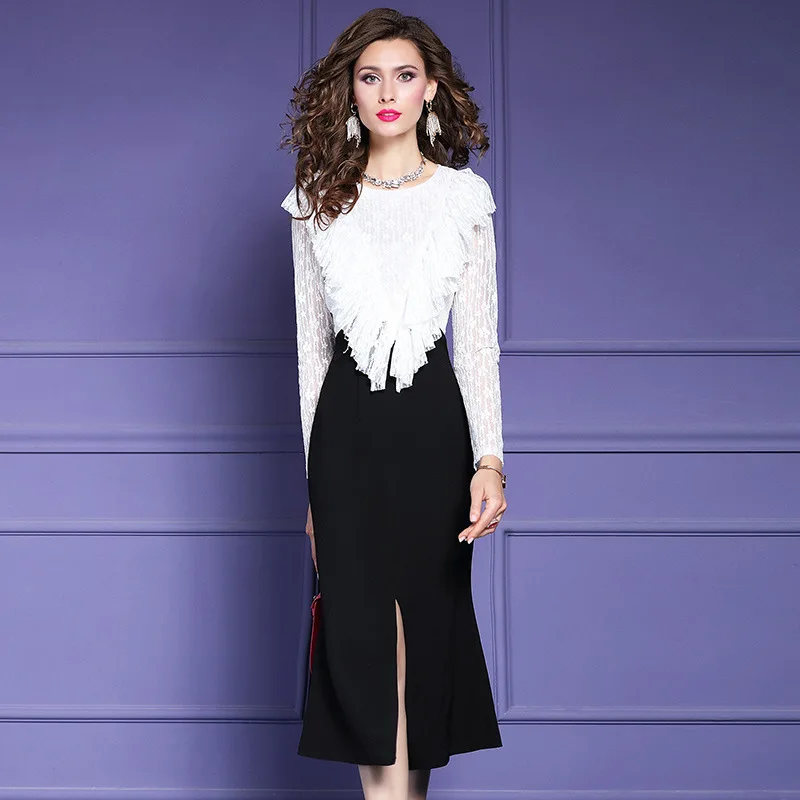 Spring New 2021 High quality Business Club Lace dress Full sleeve large size sexy Ruffle party Dress Women Christmas dresses
Spring New 2021 High quality Business Club Lace dress Full sleeve large size sexy Ruffle party Dress Women Christmas dresses