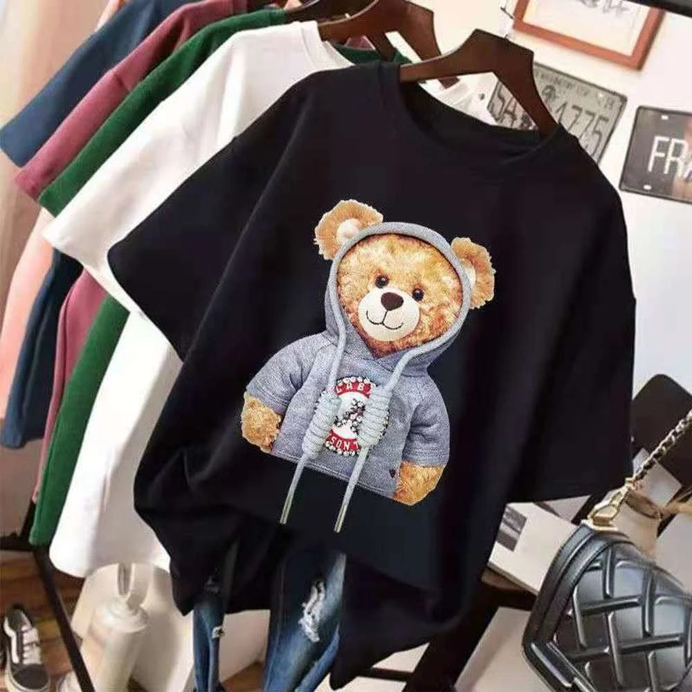 Aesthetic Graphic Bear Printed Women T Shirts Harajuku Kawaii Soft Cotton Loose Tees Gothic Vintage Casual Female Y2k Top
Aesthetic Graphic Bear Printed Women T Shirts Harajuku Kawaii Soft Cotton Loose Tees Gothic Vintage Casual Female Y2k Top
