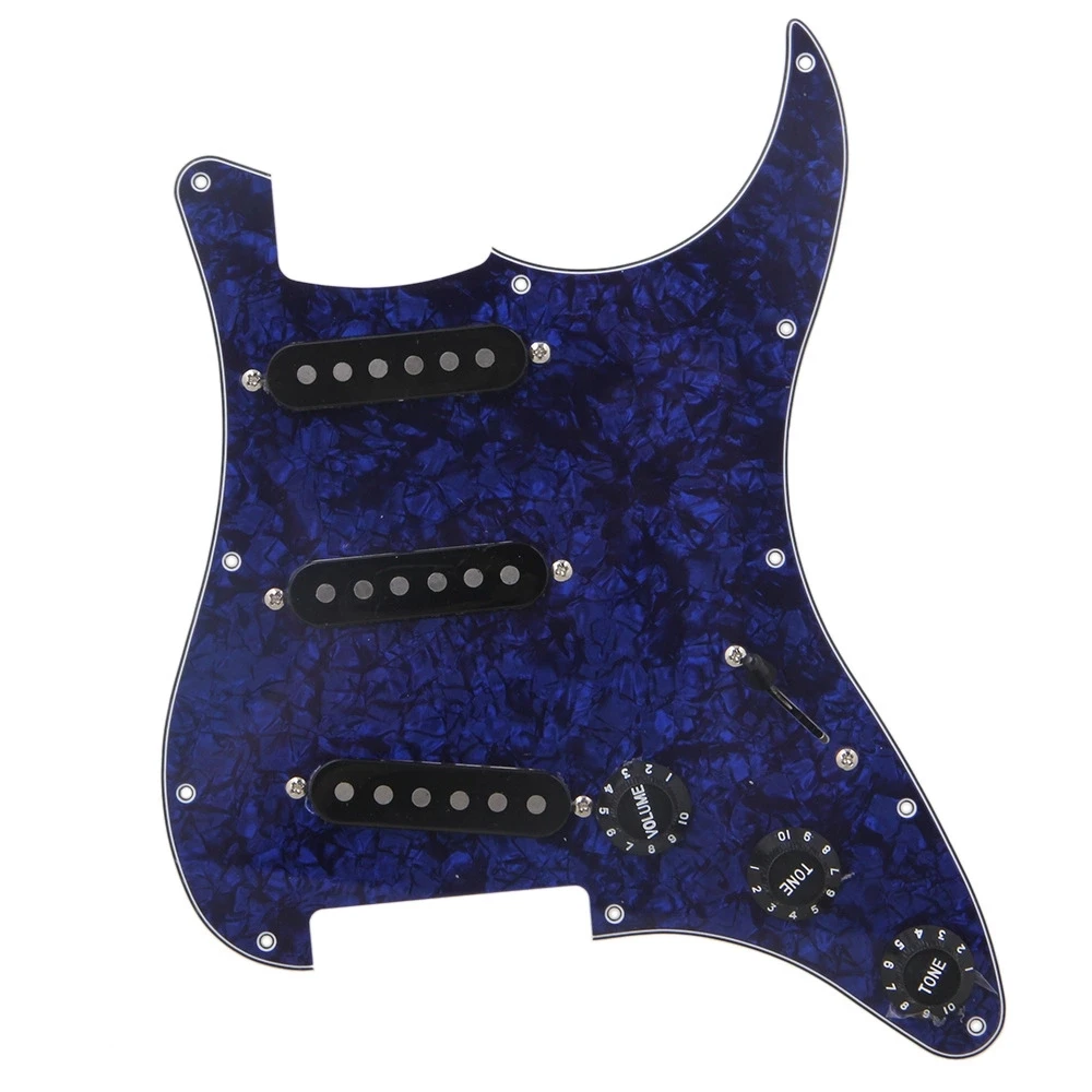 Синий 3 слойные фанерные 11 Отверстие загружено Pickguards сборки SSS Одиночная катушка