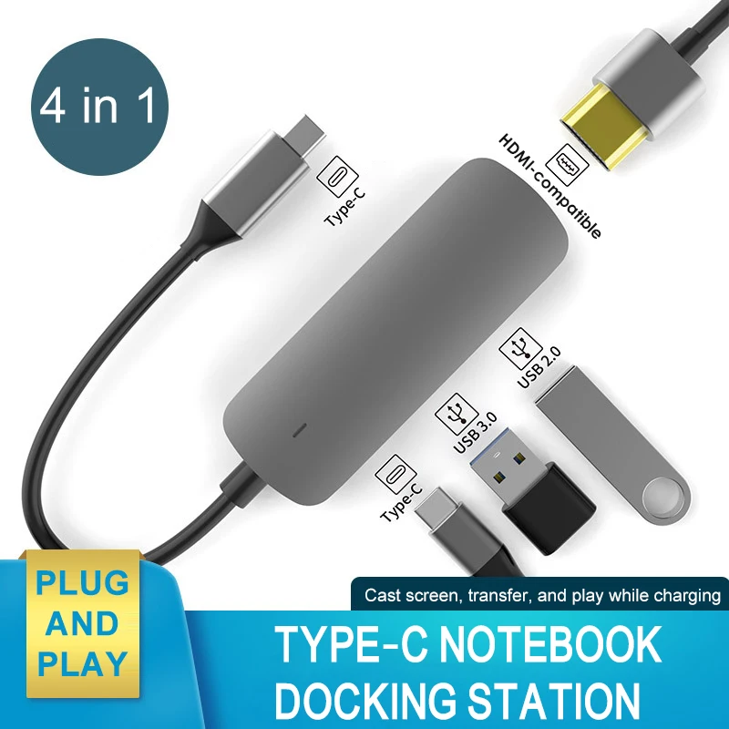 4 In 1 Multi Port USB3.0 Type-C USB-C HUB To 4K Video -compatible Adapter For Macbook USB Hubs Computer Peripherals
4 In 1 Multi Port USB3.0 Type-C USB-C HUB To 4K Video -compatible Adapter For Macbook USB Hubs Computer Peripherals
