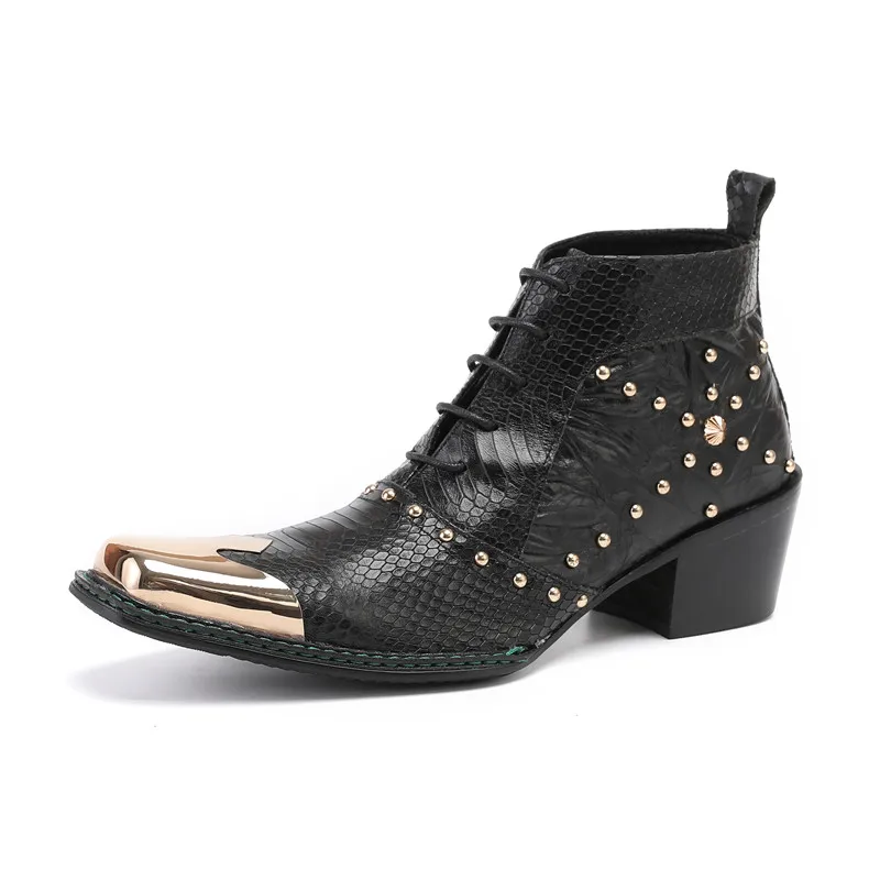 Autumn High heels Black Men's boots Pointed Rivet Belt Lace Genuine Leather Model Catwalk Luxury Social contact Martin boots
Autumn High heels Black Men's boots Pointed Rivet Belt Lace Genuine Leather Model Catwalk Luxury Social contact Martin boots