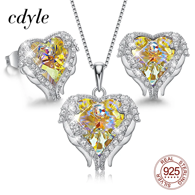 Cdyle Romantic Wedding Yellow Crystal Angel Wing Heart Pendant Necklace Earrings with Zircon 925 Silver Women Jewelry Set
Cdyle Romantic Wedding Yellow Crystal Angel Wing Heart Pendant Necklace Earrings with Zircon 925 Silver Women Jewelry Set