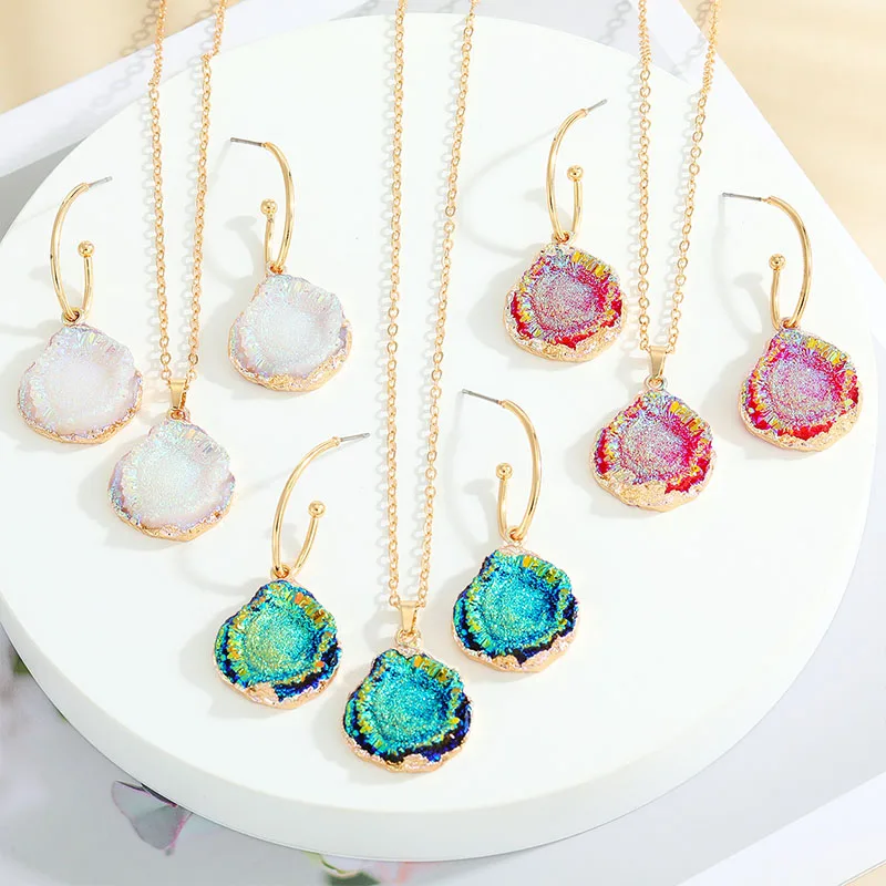New Colourful Resin Imitation Natural Stone Metal Irregular Geometric Round Starry Pendant Necklace For Women Accessories Gift
New Colourful Resin Imitation Natural Stone Metal Irregular Geometric Round Starry Pendant Necklace For Women Accessories Gift