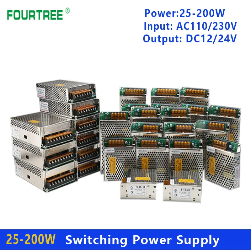 

Switching Power Supply Light Transformer AC 110V 230V To DC 12V/24V Power Supply Source Adapter 25W 50W 75W 100W 120W 150W 200W